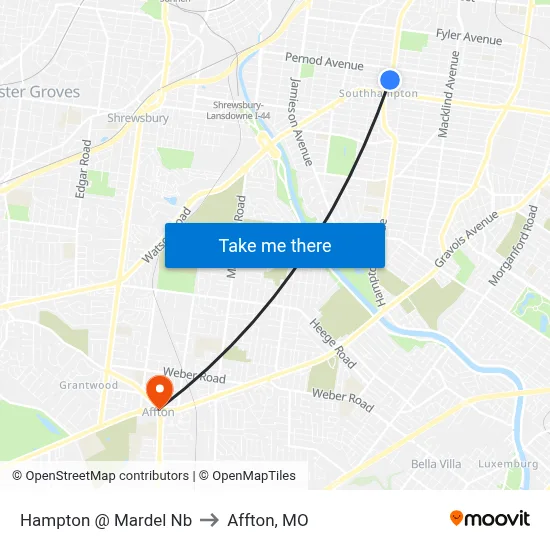 Hampton @ Mardel Nb to Affton, MO map