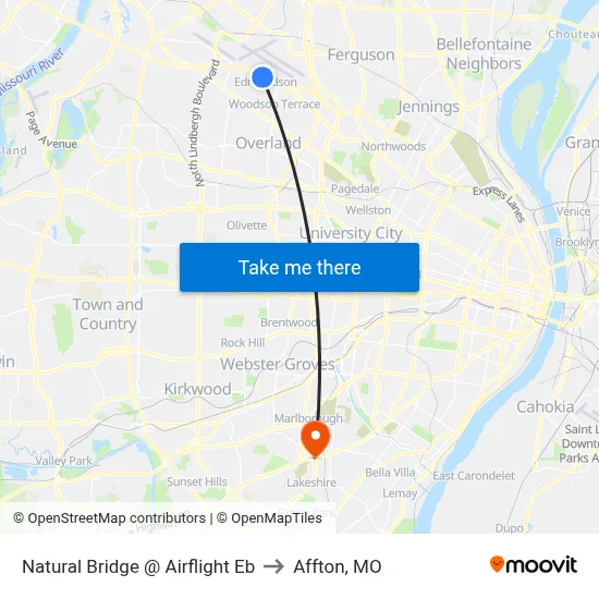 Natural Bridge @ Airflight Eb to Affton, MO map