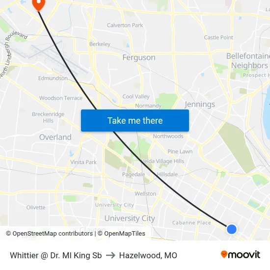 Whittier @ Dr. Ml King Sb to Hazelwood, MO map