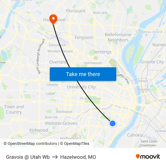 Gravois @ Utah Wb to Hazelwood, MO map