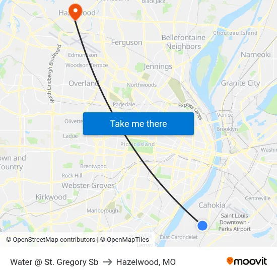 Water @ St. Gregory Sb to Hazelwood, MO map
