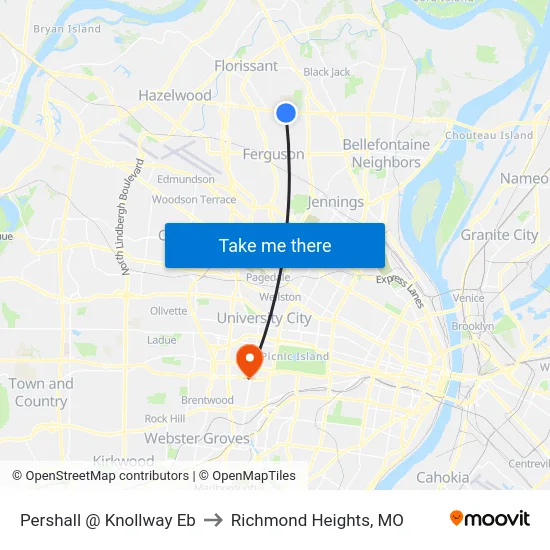 Pershall @ Knollway Eb to Richmond Heights, MO map