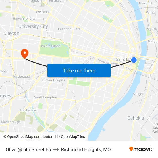 Olive @ 6th Street Eb to Richmond Heights, MO map