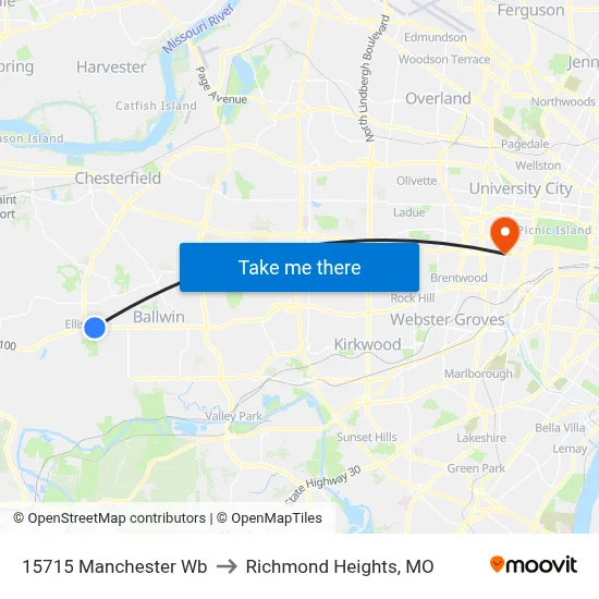 15715 Manchester Wb to Richmond Heights, MO map