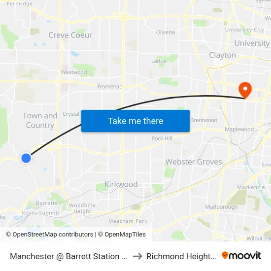 Manchester @ Barrett Station Road Eb to Richmond Heights, MO map
