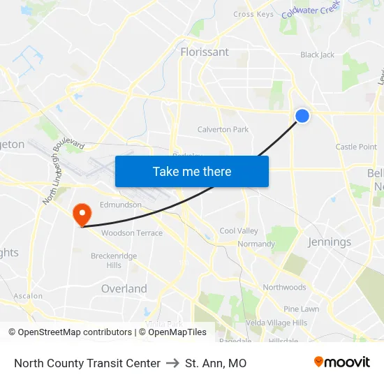 North County Transit Center to St. Ann, MO map