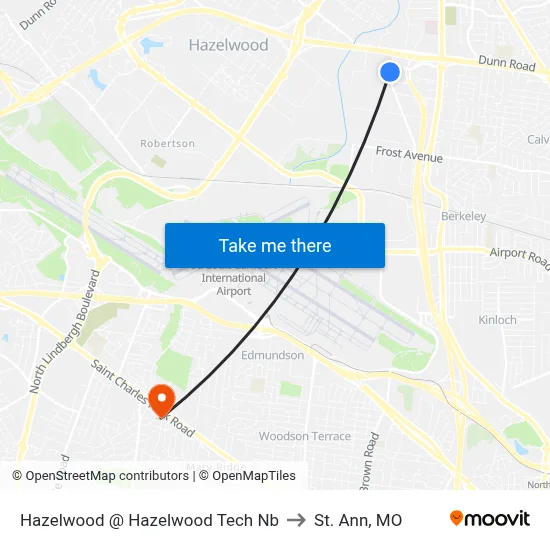 Hazelwood @ Hazelwood Tech Nb to St. Ann, MO map