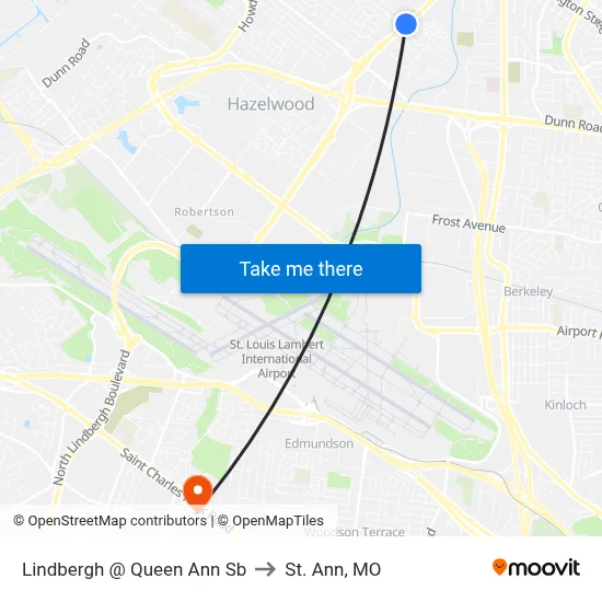 Lindbergh @ Queen Ann Sb to St. Ann, MO map