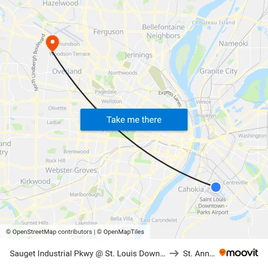 Sauget Industrial Pkwy @ St. Louis Downtown Airport Eb to St. Ann, MO map