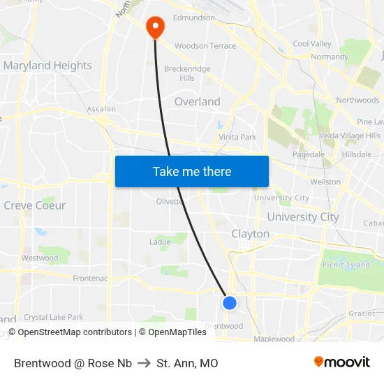 Brentwood @ Rose Nb to St. Ann, MO map