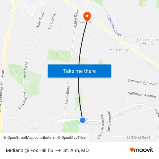 Midland @ Fox Hill Eb to St. Ann, MO map