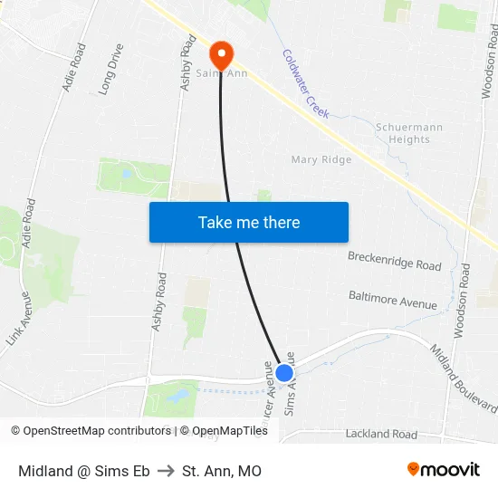 Midland @ Sims Eb to St. Ann, MO map