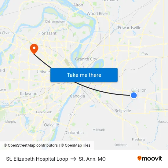 St. Elizabeth Hospital Loop to St. Ann, MO map