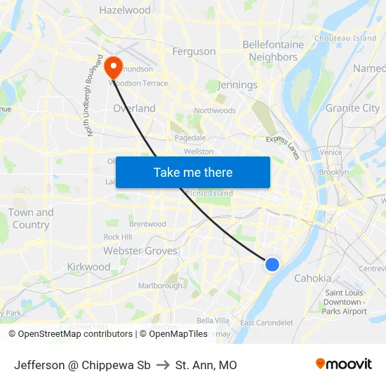 Jefferson @ Chippewa Sb to St. Ann, MO map