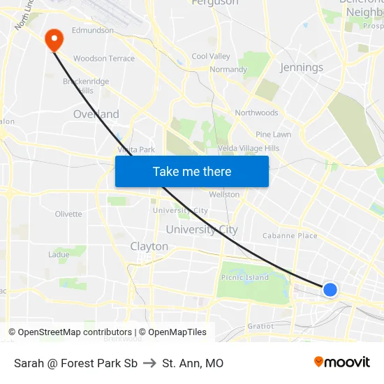 Sarah @ Forest Park Sb to St. Ann, MO map