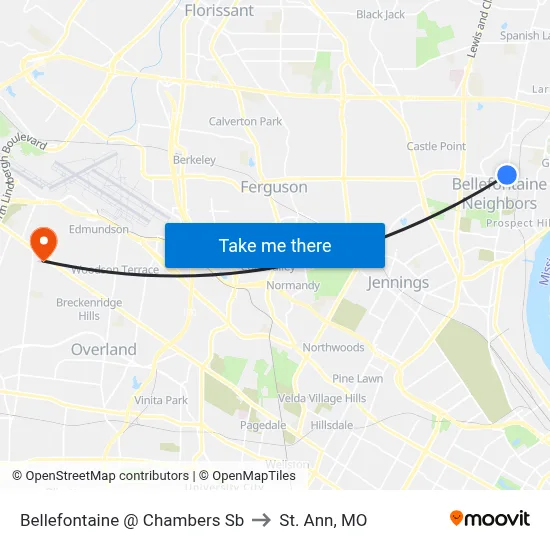 Bellefontaine @ Chambers Sb to St. Ann, MO map