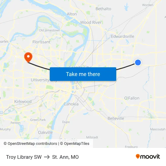 Troy Library SW to St. Ann, MO map