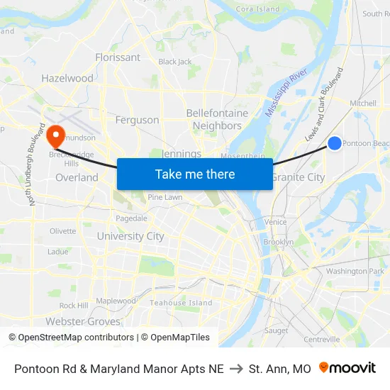 Pontoon Rd & Maryland Manor Apts NE to St. Ann, MO map
