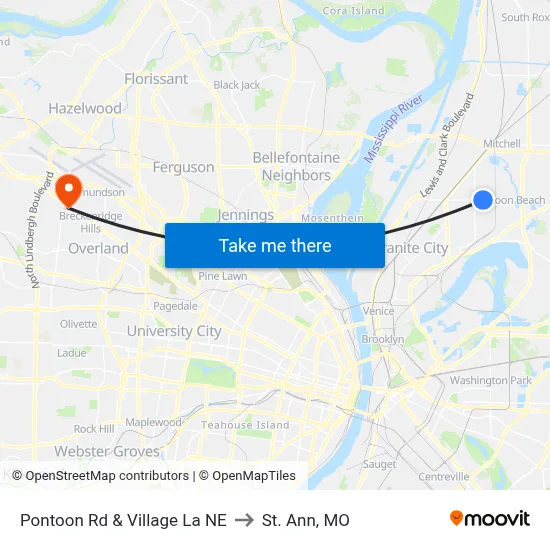 Pontoon Rd & Village La NE to St. Ann, MO map