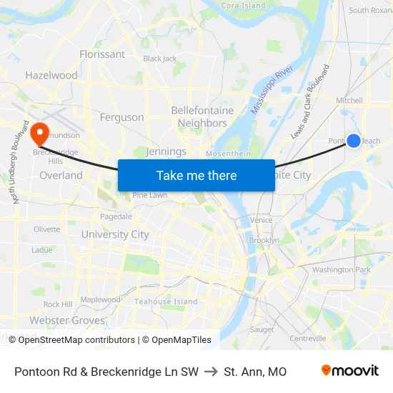 Pontoon Rd & Breckenridge Ln SW to St. Ann, MO map