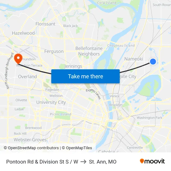 Pontoon Rd & Division St S / W to St. Ann, MO map
