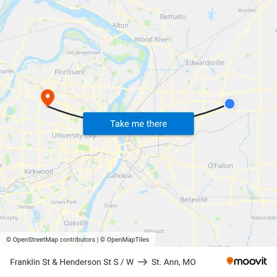 Franklin St & Henderson St S / W to St. Ann, MO map