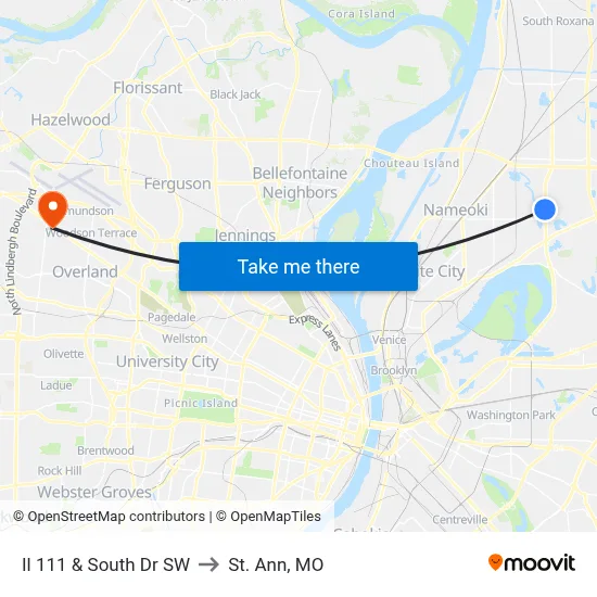 Il 111 & South Dr SW to St. Ann, MO map