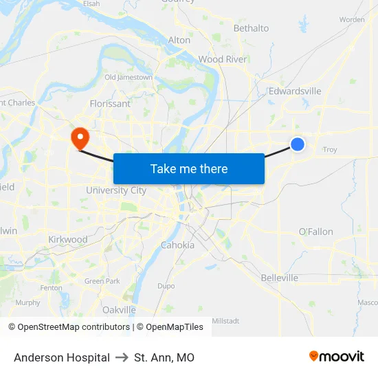 Anderson Hospital to St. Ann, MO map