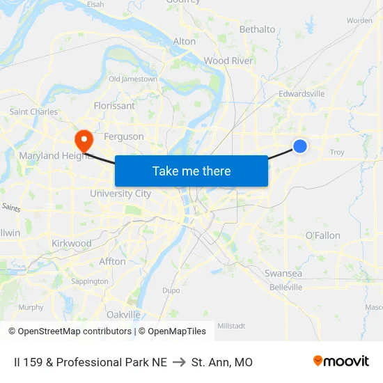 Il 159 & Professional Park NE to St. Ann, MO map
