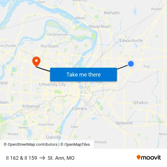 Il 162 & Il 159 to St. Ann, MO map