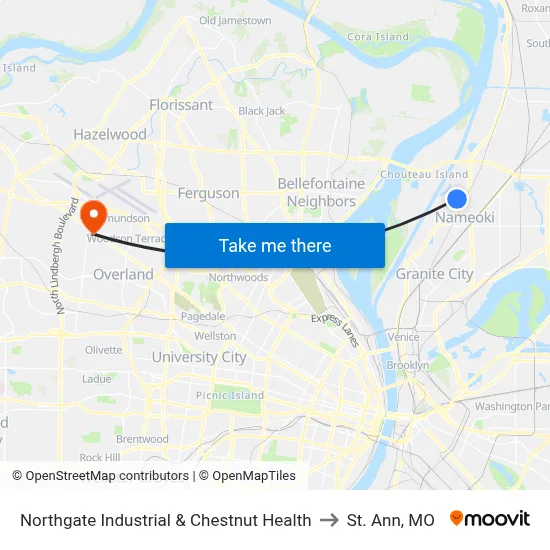 Northgate Industrial & Chestnut Health to St. Ann, MO map
