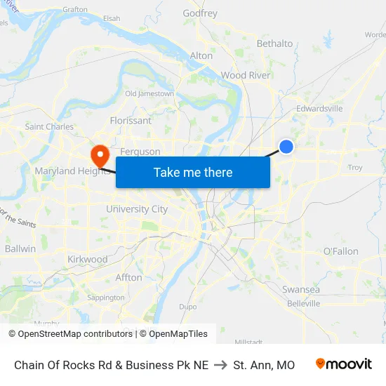 Chain Of Rocks Rd & Business Pk NE to St. Ann, MO map