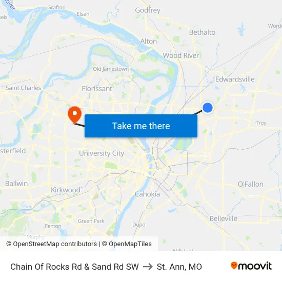 Chain Of Rocks Rd & Sand Rd SW to St. Ann, MO map