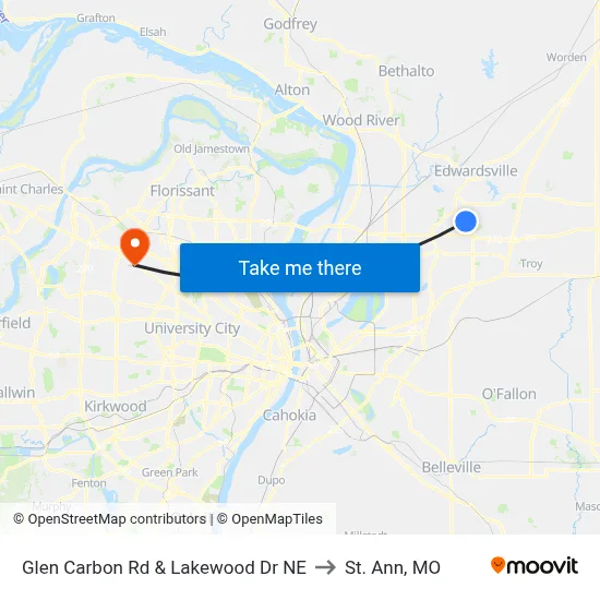 Glen Carbon Rd & Lakewood Dr NE to St. Ann, MO map