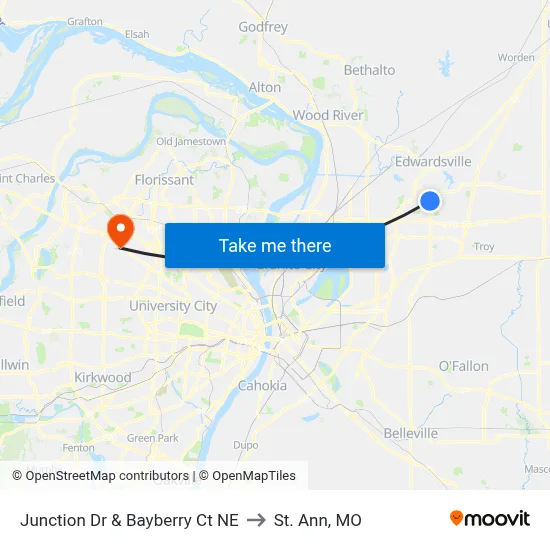 Junction Dr & Bayberry Ct NE to St. Ann, MO map