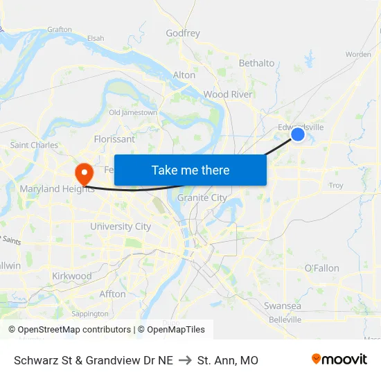 Schwarz St & Grandview Dr NE to St. Ann, MO map