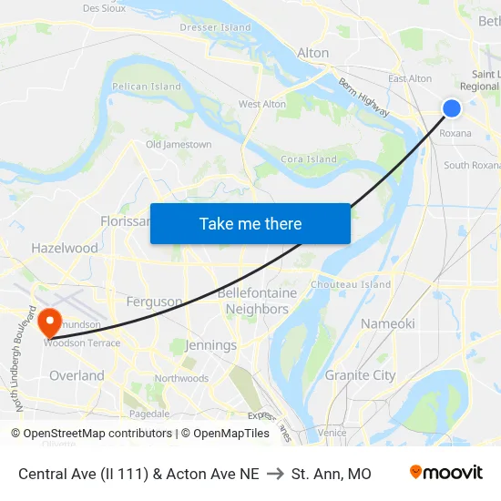 Central Ave (Il 111) & Acton Ave NE to St. Ann, MO map