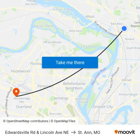 Edwardsville Rd & Lincoln Ave NE to St. Ann, MO map
