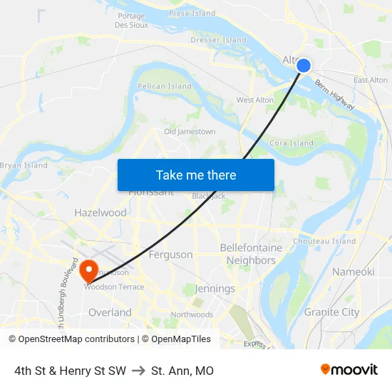 4th St & Henry St SW to St. Ann, MO map