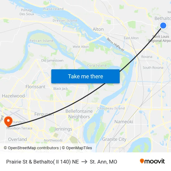 Prairie St & Bethalto( Il 140) NE to St. Ann, MO map