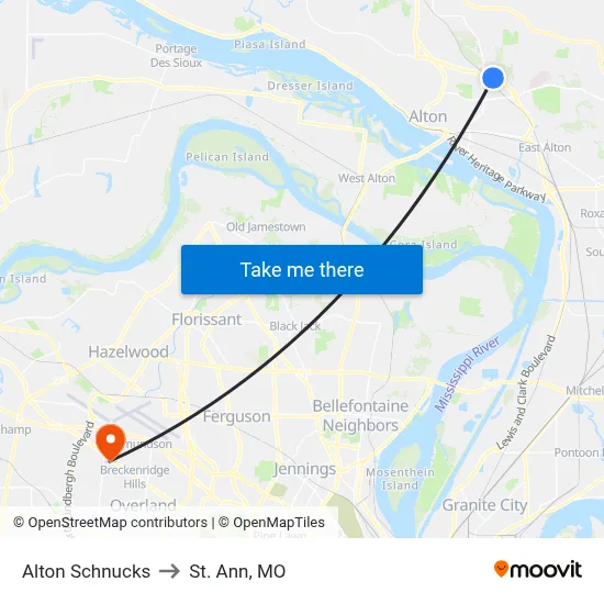 Alton Schnucks to St. Ann, MO map
