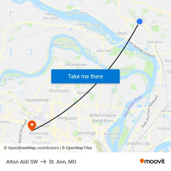 Alton Aldi SW to St. Ann, MO map