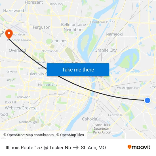 Illinois Route 157 @ Tucker Nb to St. Ann, MO map