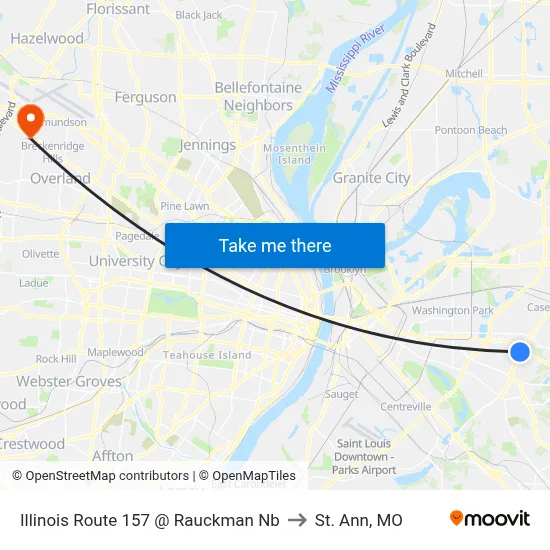 Illinois Route 157 @ Rauckman Nb to St. Ann, MO map
