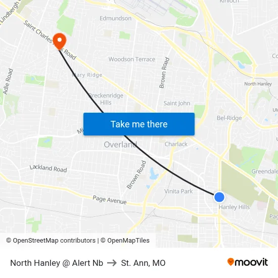 North Hanley @ Alert Nb to St. Ann, MO map