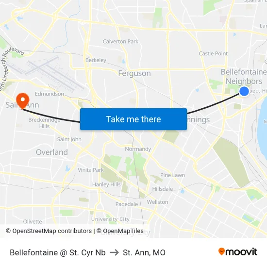 Bellefontaine @ St. Cyr Nb to St. Ann, MO map