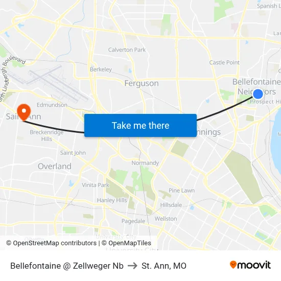 Bellefontaine @ Zellweger Nb to St. Ann, MO map