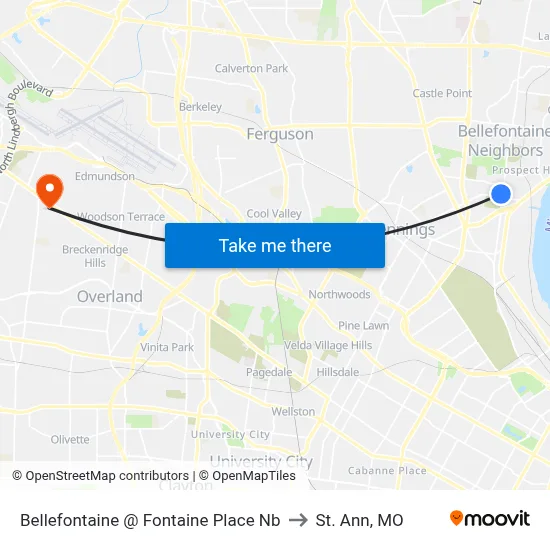 Bellefontaine @ Fontaine Place Nb to St. Ann, MO map
