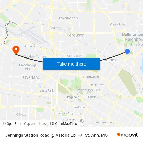 Jennings Station Road @ Astoria Eb to St. Ann, MO map