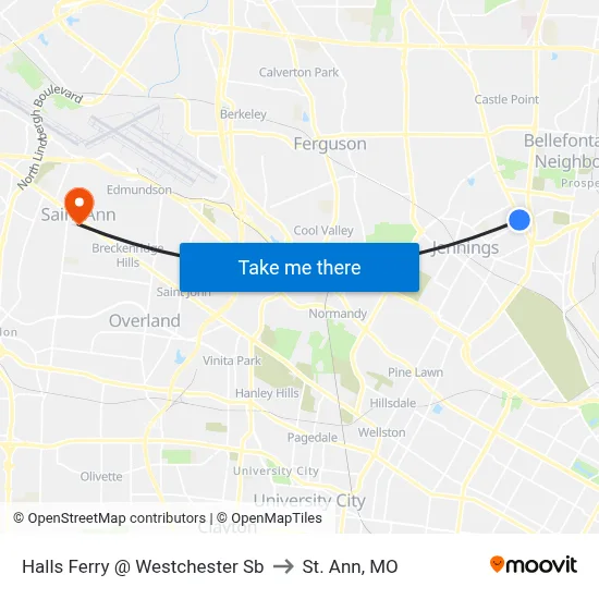 Halls Ferry @ Westchester Sb to St. Ann, MO map